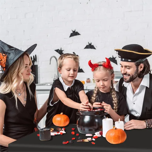 Miniatura 4 de Eunika 12 manteles de plástico desechables de Halloween, 54 x 108 pulgadas, mantel italiano rectangular a granel, negro, naranja, morado