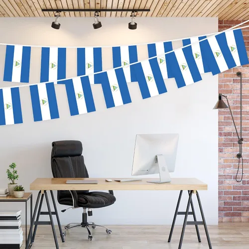 Miniatura 3 de G128 Bandera nicaragüense de Nicaragua Bandera de 8.2 x 5.5 pulgadas, cuerda completa de 33 pies Poliéster 150D impreso, decoraciones para bar