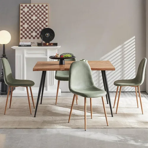 Miniatura 5 de Howtek Juego de mesa de comedor de 5 piezas, mesa de comedor rectangular moderna con 4 sillas de comedor de terciopelo, juego de mesa de cocina que