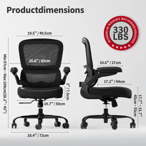 Miniatura 2 de TRALT Silla ergonómica de oficina, silla de escritorio con soporte lumbar ajustable, silla de computadora cómoda de malla con reposabrazos Negro