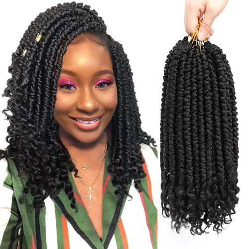 Pelo de ganchillo senegalés pre primavera trenzado para mujeres negras, pelo sintético Passion Twist trenzado, pelo corto de 12 pulgadas rizado #1B