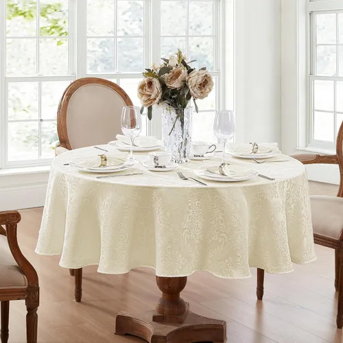 Miniatura 26 de Elrene Home Fashions Caiden Elegance - Mantel de damasco impermeable, resistente a manchas y arrugas, 70" redondo, granate Arándano