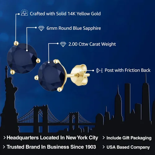 Miniatura 2 de Gem Stone King Aretes de oro de 14 quilates, 0.236 in, piedra natal redonda, Martini, 3 puntas, aretes de oro para mujer