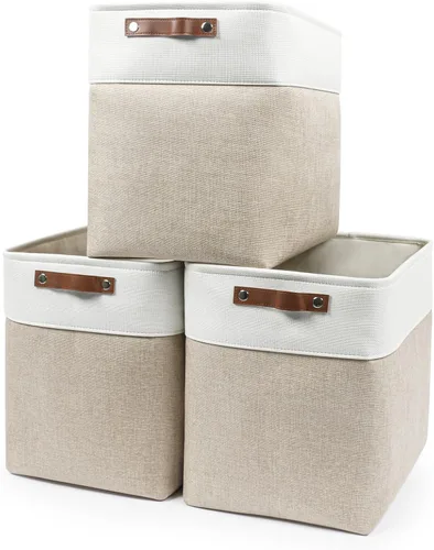 Miniatura 45 de Bagnizer 13x13 Cajas de almacenamiento cúbicas, caja de almacenamiento plegable de tela, paquete de 4 cestas de armario con asas para organizar
