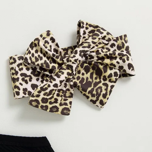 Miniatura 7 de Conjunto de ropa de verano para bebé recién nacida, sin mangas, con estampado de amor, volantes, pantalones cortos de leopardo, 3 piezas, diadema