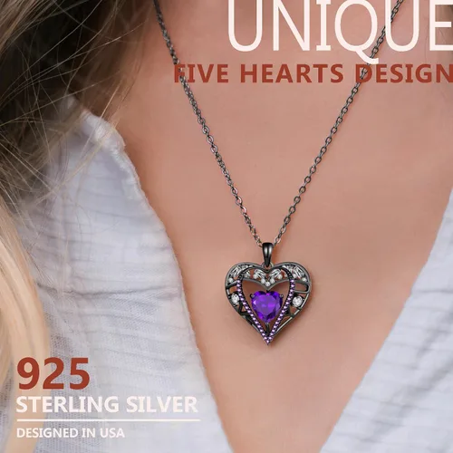 Miniatura 109 de Collar de cristal de 5 corazones, chapado en oro rosa de 18 quilates, colgante con cadena de plata de ley 925 de 18 + 2 pulgadas, joyería de piedra