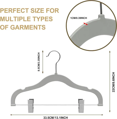 Miniatura 4 de Perchas de plástico de calidad para niños, no aterciopeladas, delgadas, compactas, con clips de metal, para faldas, pantalones, blusas, gancho Gris