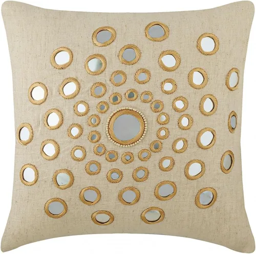 HomeCentric Funda de almohada geométrica beige, 12 x 12 pulgadas, cuadrado de lino y algodón, círculos contemporáneos de Pascua, círculo de la vida