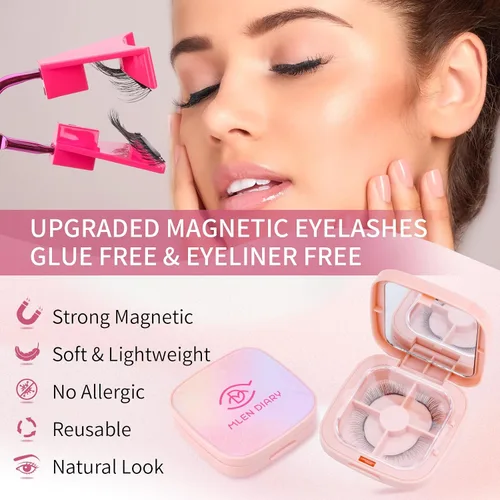 Miniatura 2 de Pestañas magnéticas dobles, pestañas magnéticas sin delineador de ojos 4D aspecto natural, reutilizables, fáciles de usar, pestañas postizas