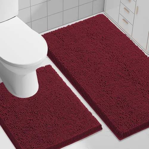 Miniatura 68 de Smiry Juego de 2 alfombras de baño, felpilla suave y absorbente, lavable a máquina, antideslizantes, para bañera, ducha y suelo