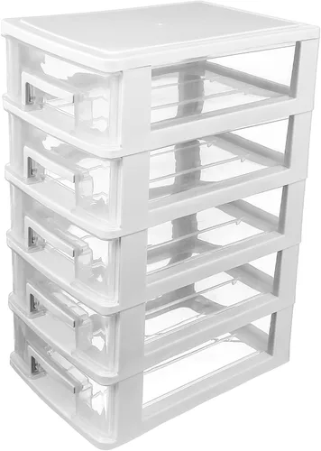 Healeved Organizador de almacenamiento de escritorio de 5 cajones de plástico transparente pequeño cajón unidad de almacenamiento de escritorio
