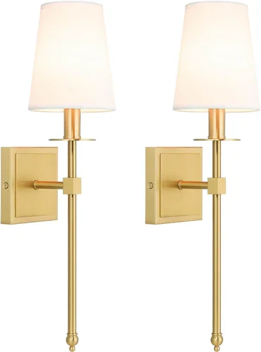 Miniatura 9 de XiNBEi Lighting Apliques de Pared Juego de 2, Iluminación de Aplique de Latón Cepillado Cableado con Pantalla de Tela Negra Lámpara de Montaje