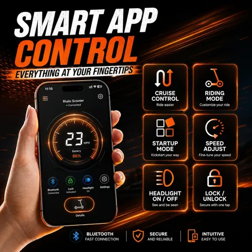 Miniatura 7 de Patinete eléctrico, motor de 350 W-500 W, 9 MPH a 22 MPH, rango de 10-41 millas, suspensión doble, freno dual, control de aplicación, scooter Naranja