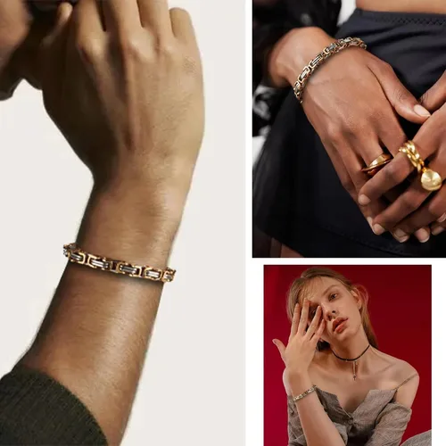 Miniatura 6 de JQWL Flat Byzantine Bracelet 8mm Wide Stainless Steel Punk Cool Link Bracelet Chunky Heavy Chain Fashion Curb Cuban Chain Bracelet for Men Women