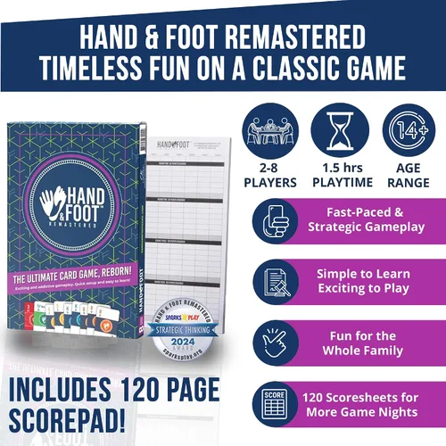 Miniatura 2 de Hand & Foot Remastered Edición para 8 jugadores + Cuadro de puntuación de 120 páginas, juego de cartas para adultos y familias
