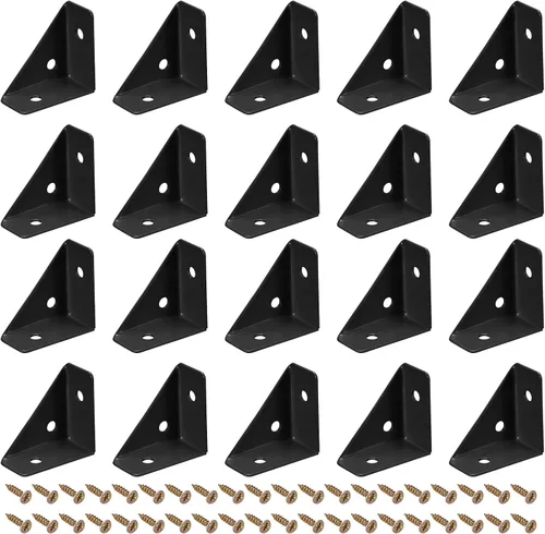 uxcell 20 soportes de esquina angulares de 1.496 pulgadas x 1.496 pulgadas, soportes de acero laminado en frío con tornillos para borde de Negro