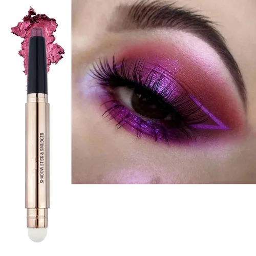 Miniatura 10 de Barra de sombra de ojos marrón y brocha de maquillaje con esponja, lápiz de sombra de ojos cremoso y brillante de larga duración, resistente al