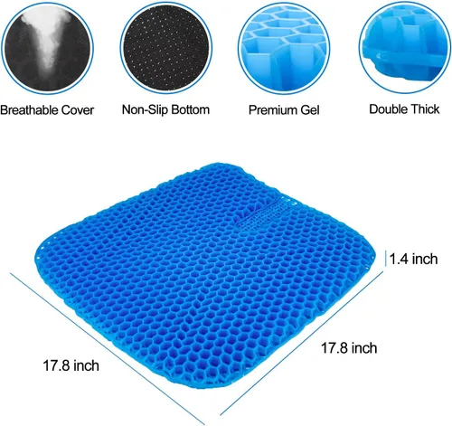 Miniatura 3 de Cojín de gel grande para asiento largo sentado con funda antideslizante, suave y transpirable, cojín para asiento de automóvil, cojín de asiento