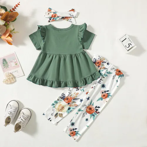 Miniatura 155 de Kucnuzki Conjunto de ropa para bebé niña pequeña, camisa de manga con volantes, pantalón floral, ropa de otoño e invierno para niña