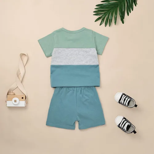 Miniatura 3 de Ropa para bebé niño pequeño, trajes de verano de manga corta, camiseta de retazos y pantalón con bolsillo, conjunto de 2 piezas, 12 meses a 4 años