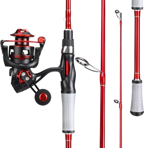 Miniatura 3 de Combo de Carrete y Caña de Pescar One Bass Spirit Flame, Caña de Pescar Giratoria con Blancos de Grafito de 2 Piezas, Guías de Acero Inoxidable Rojo