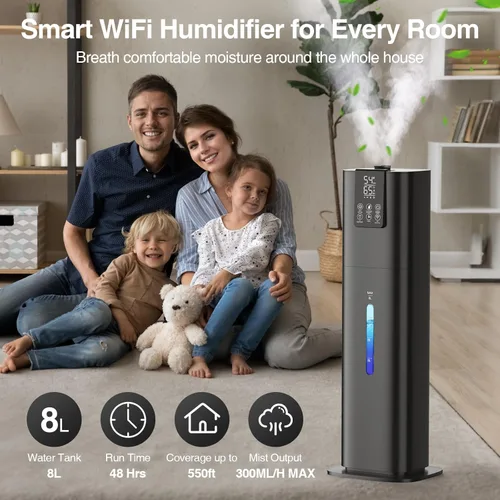 Miniatura 2 de Honovos Smart Humidifiers Large Room Bedroom Home, 2.11Gal(8L) Quiet Top Fill Cool Mist Humidifier, Smart App & Remote Control, 3 Speed Humidifier