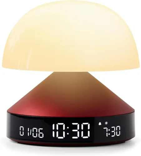 Lexon Reloj despertador Mina Sunrise, luz de despertador y lámpara de puesta de sol para rutina de sueño, color rojo oscuro
