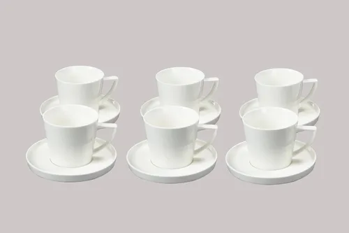 Bone China - Forma de cono de porcelana, Elegance White Cup Espresso de 5 onzas y platillo, juego de 6 tazas y 6 platillos