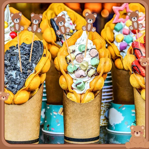 Miniatura 7 de Tioncy 100 unidades de palillos de cóctel con diseño de oso, palillos de dientes de oso de 4.7 pulgadas para aperitivos, pinchos de bambú
