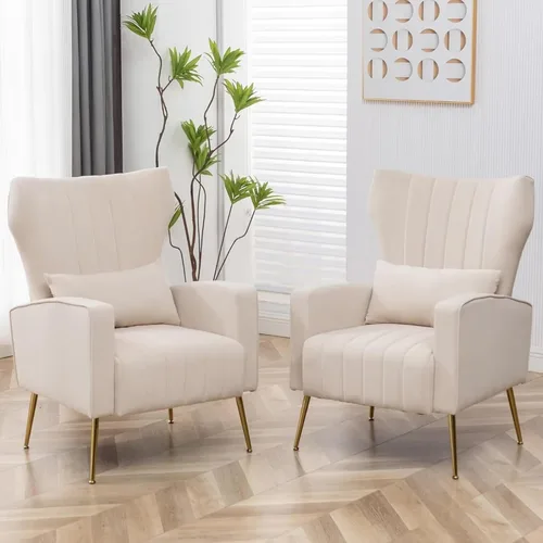 Miniatura 8 de Silla de Acento Moderna Cómoda Sillón con Respaldo Alto con Almohada Silla Tapizada con Carcasa Silla de Lectura para Dormitorio, Sala de Estar