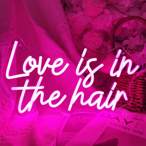 Miniatura 4 de SYLHOME Letrero de luz LED de neón con texto en inglés «Love Is In The Hair» para peluquería, peluquería, peluquería, peluquería, estudio