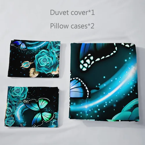 Miniatura 4 de AILONEN Juego de funda de edredón de tamaño King con diseño de mariposa para niñas y mujeres, juegos de ropa de cama con corazones estrellados