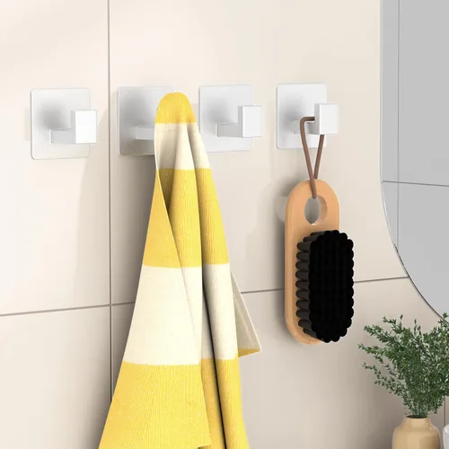 Miniatura 2 de PMMASTO Ganchos adhesivos para toallas, paquete de 4 ganchos de pared de aluminio, gancho de ducha para baño, dormitorio y cocina, color plateado