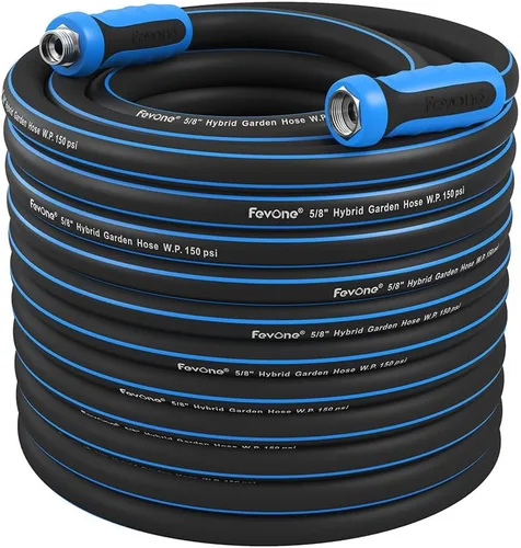 Fevone Manguera de jardín de 105 pies, manguera de agua híbrida ligera, flexible y duradera, conexiones sin fugas | Flexible, sin fugas, ligero, 5/8