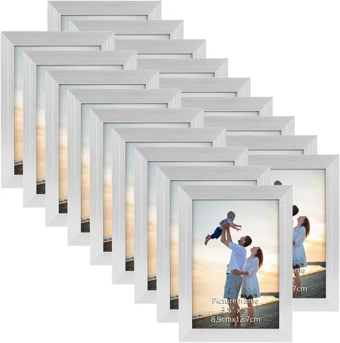 Miniatura 19 de Hoikwo 18 paquetes de marcos de fotos de plástico negro de 3.5x5 multifuncionales con cubierta de plástico para fotos familiares, obras de arte
