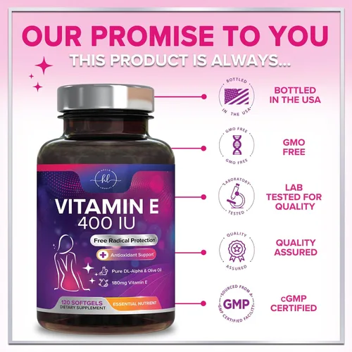 Miniatura 4 de Vitamina E - 180 mg por porción - Potente suplemento de apoyo para el cabello y la piel - Dl-Alpha VitaminE Apoyo a la salud inmune