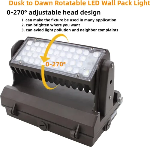 Miniatura 4 de Paquete de luz LED giratoria de pared con fotocélula del anochecer al amanecer, 80W 11200LM 400-600W HPS/HID Equiv., 5000K luz diurna ETL
