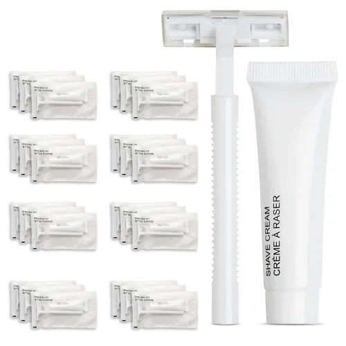 World Amenities Kit de afeitado (Clear Frosted Sachet) - Servicios del hotel - Incluye maquinilla de afeitar de doble hoja y crema de afeitar