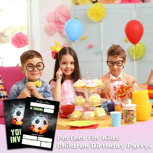 Miniatura 4 de Invitaciones de cumpleaños de fútbol, invitaciones de fiesta de cumpleaños deportivas para niños y niñas, tarjetas de invitación para fiestas