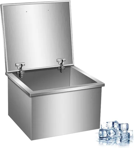 Baúl de hielo con tapa, enfriador de hielo de acero inoxidable incluido, tubo de drenaje y tapón de drenaje, cubo de hielo para cocina al aire libre