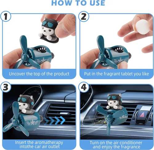 Miniatura 5 de 2 piezas de ambientadores de coche con diseño de oso piloto, difusor de ventilador de coche con hélice, ambientador de coche creativo con diseño