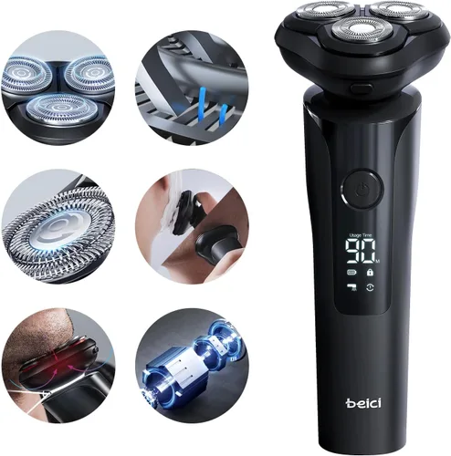 Afeitadora eléctrica rotativa para hombre, cabezal de corte flotante 3D, cabezal de corte flotante tipo c de una hora de carga rápida, resistente al
