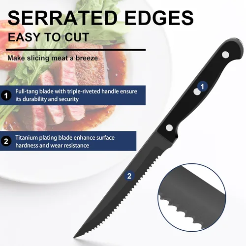 Miniatura 4 de E-far Juego de cubiertos negros de 24 piezas con cuchillos para carne, cubiertos de acero inoxidable para 4, modernos juegos de utensilios de metal