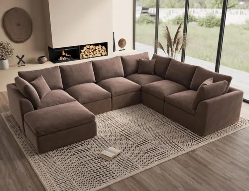 Miniatura 60 de ohllob Sofás seccionales Cloud de 110 pulgadas para sala de estar, sofá deshuesado en forma de L con otomana, sofá modular de 3 plazas, color negro