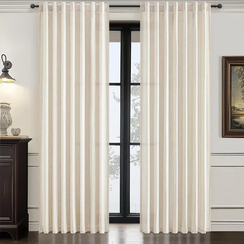 Miniatura 35 de Cortinas translúcidas de lino beige blanco de 84 pulgadas de largo, 2 paneles, cortinas modernas con filtrado de luz y privacidad, riel de techo