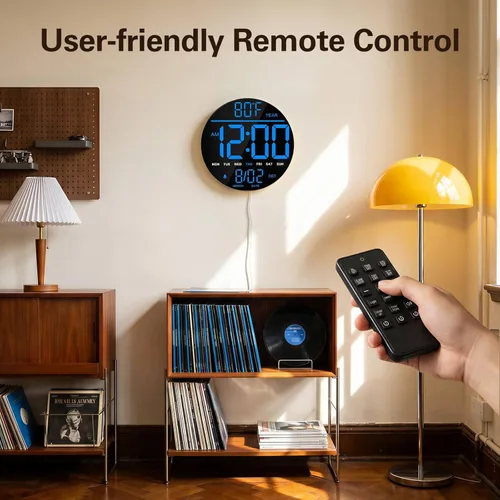Miniatura 2 de JALL Reloj de pared digital grande de 8 pulgadas con pantalla LED, reloj de pared con temperatura, DST automático, temporizador de cuenta regresiva
