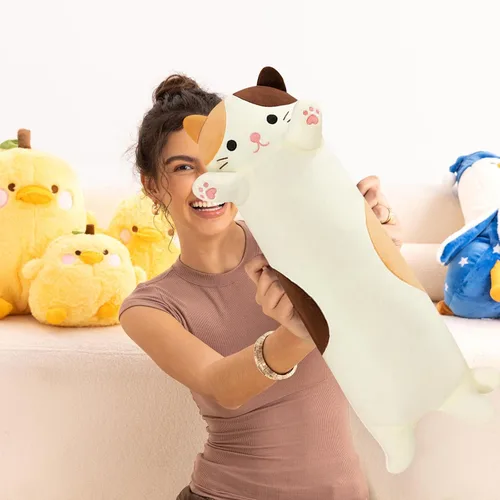 Miniatura 5 de PEACH CAT Almohada de felpa de gato de 19.6 pulgadas de largo, lindos animales de peluche de gatito, juguetes de peluche suaves, regalos para niños