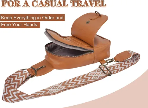Miniatura 5 de Bolso bandolera para mujer, de piel sintética, bolso cruzado pequeño con correa de guitarra, bolsa de pecho para ciclismo, senderismo, viajes
