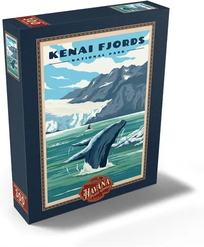 Miniatura 8 de MyPuzzle Parque Nacional de los Fiordos Kenai - Refugio de ballenas en la naturaleza, póster de viaje vintage, rompecabezas premium de 100 piezas