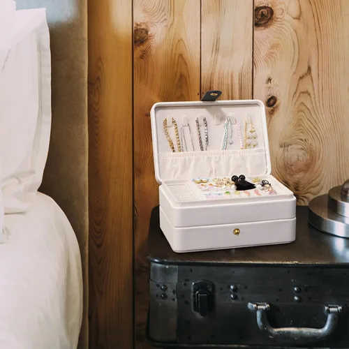 Miniatura 2 de coobest Joyero, organizador de joyas de 2 capas con organizador de aretes de terciopelo, organizador de joyas de viaje, pequeñas cajas de joyería